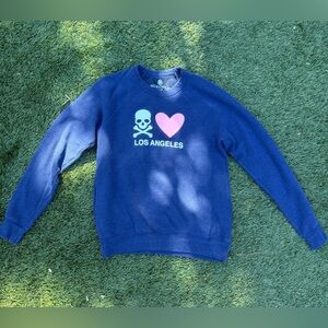 SoulCycle Blue Crewneck Sweater with Skull and Heart
